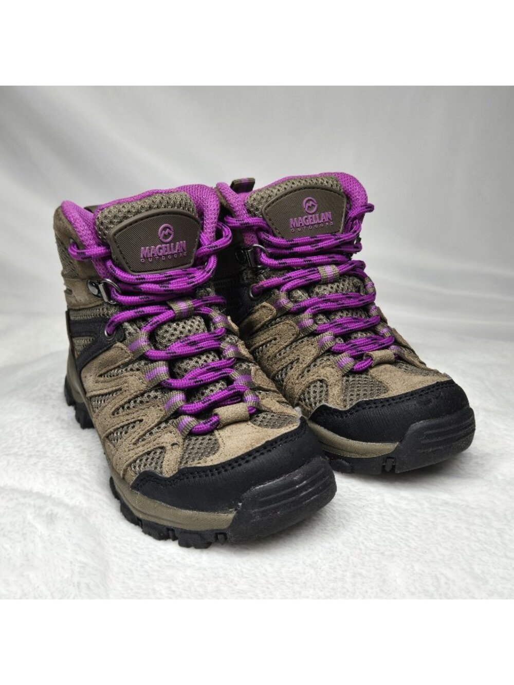 Girls Magellan Outdoors Hiking Boots Size 12 Youth Purple Brown Trail Shoes